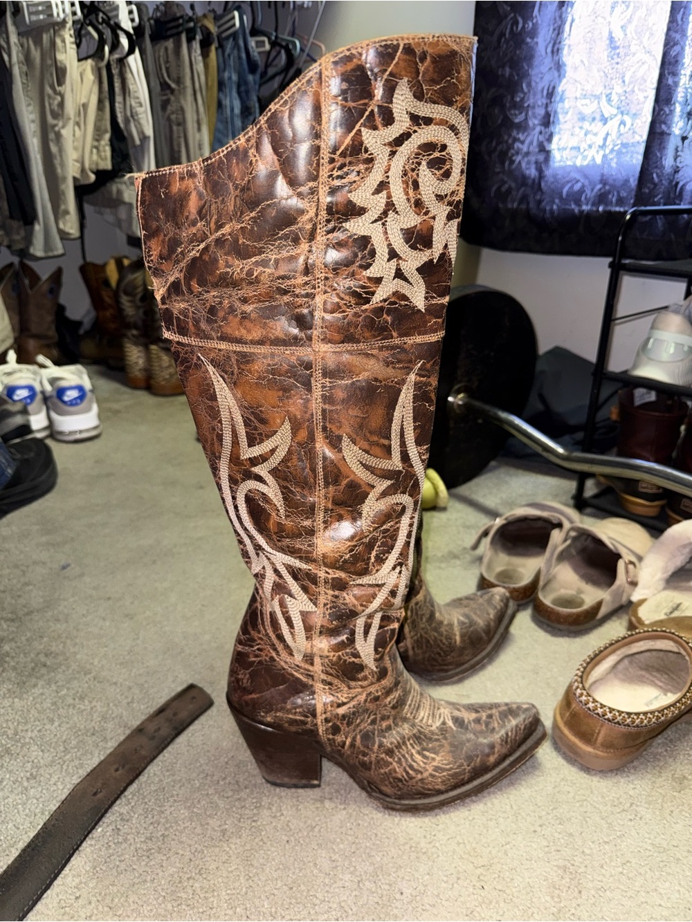 Dan Post Brown Leather Embroidered Knee-High Western Boots